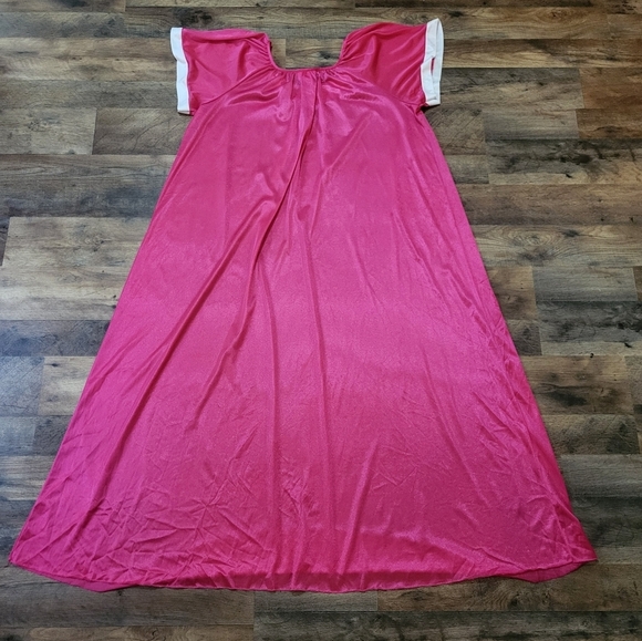 Vintage 1980's Sears Nightgown Pink Silky Long Sleep Dress Carriage Court OS - Picture 5 of 5